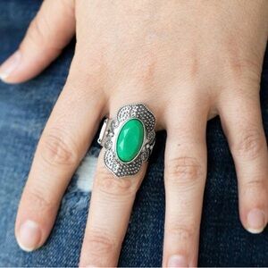 Elegant Silver and Green Statement Ring